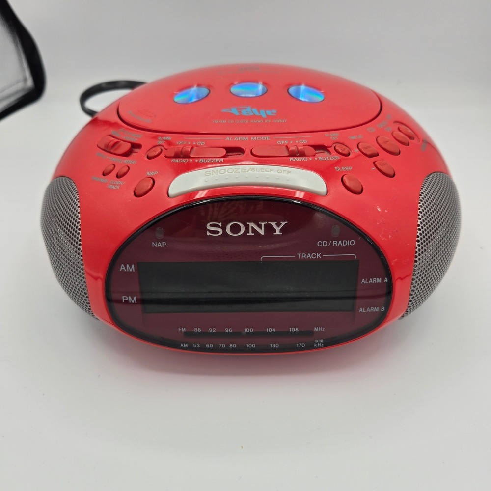 Sony Dream Machine Psyc ICF-CD831 Red CD Clock Radio Alarm Retro Tested Works